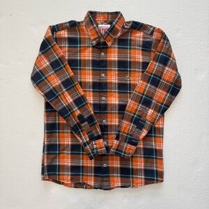Lacoste Men's Vibrant Orange and Navy Plaid Shirt
